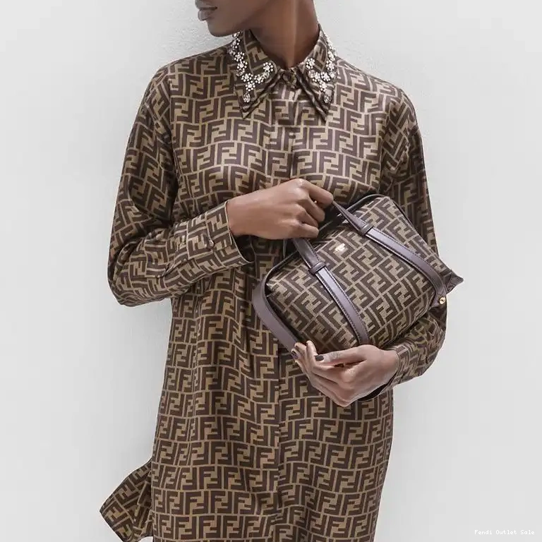 Affordable Fabric Brown Boston Motif Fendi In Medium 365 Bag FF 0624